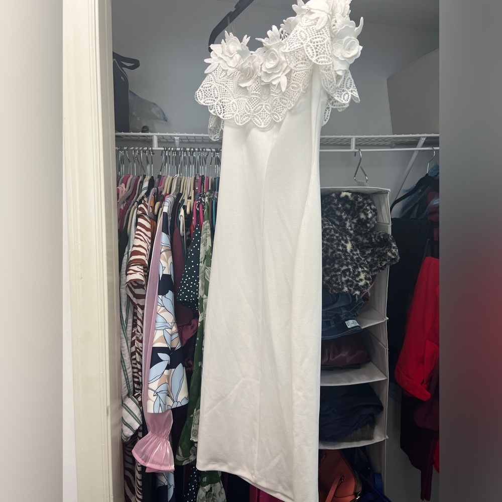 White off the shoulder midi dress